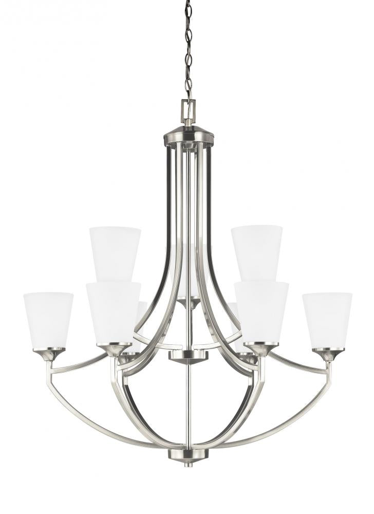 Generation Lighting 3124509EN3-962 Hanford traditional 9-light LED indoor dimmable ceiling chandelier pendant light in brushed nickel s