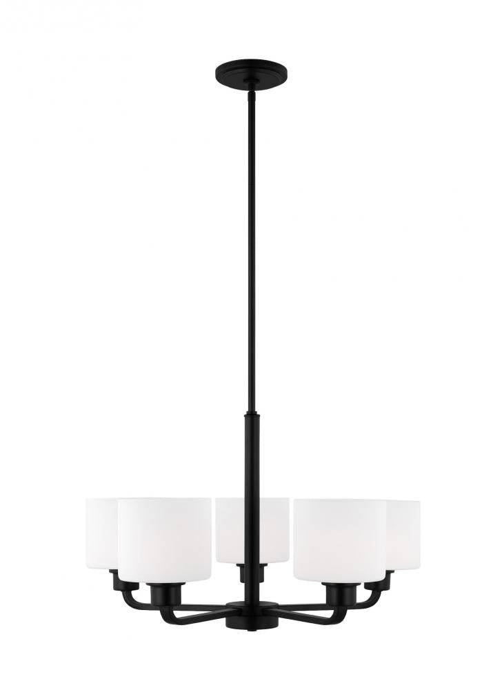 Generation Lighting 3128805-112 Canfield indoor dimmable 5-light chandelier in midnight black finish and etched white glass shade