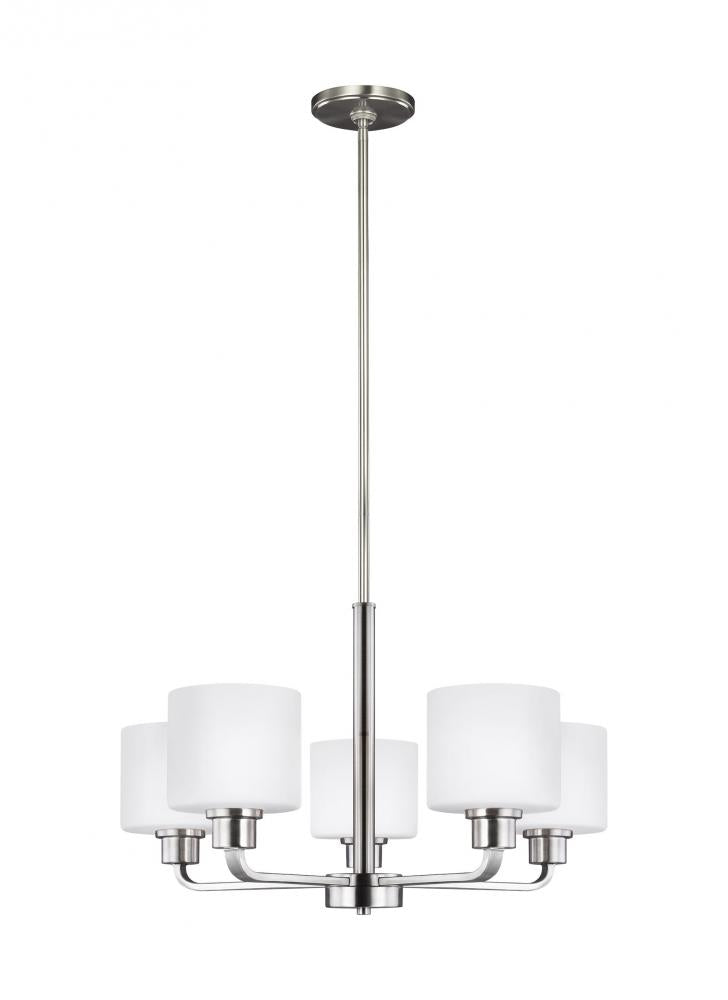 Generation Lighting 3128805EN3-962 Canfield modern 5-light LED indoor dimmable ceiling chandelier pendant light in brushed nickel silve