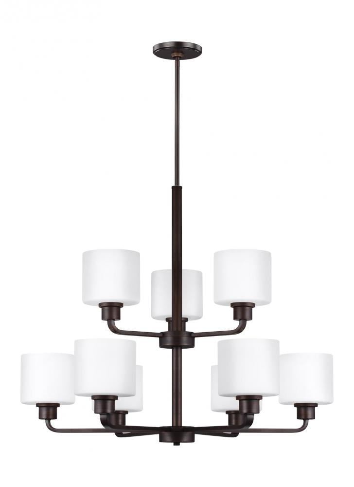 Generation Lighting 3128809EN3-710 Canfield modern 9-light LED indoor dimmable ceiling chandelier pendant light in bronze finish with e