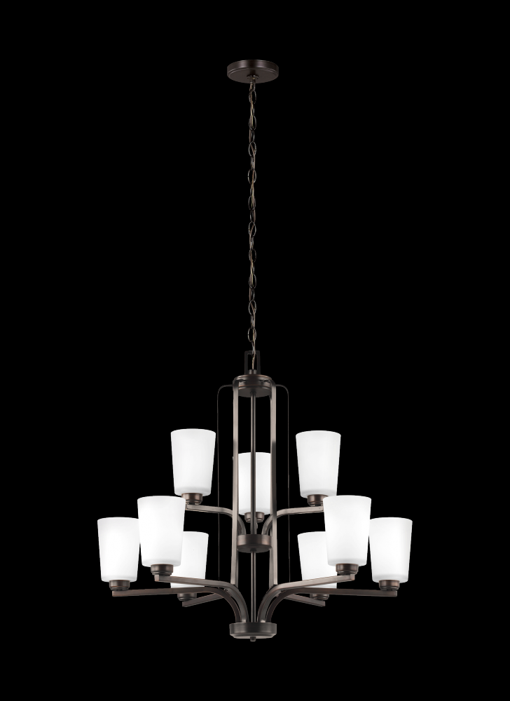 Generation Lighting 3128909-710 Franport transitional 9-light indoor dimmable ceiling chandelier pendant light in bronze finish with