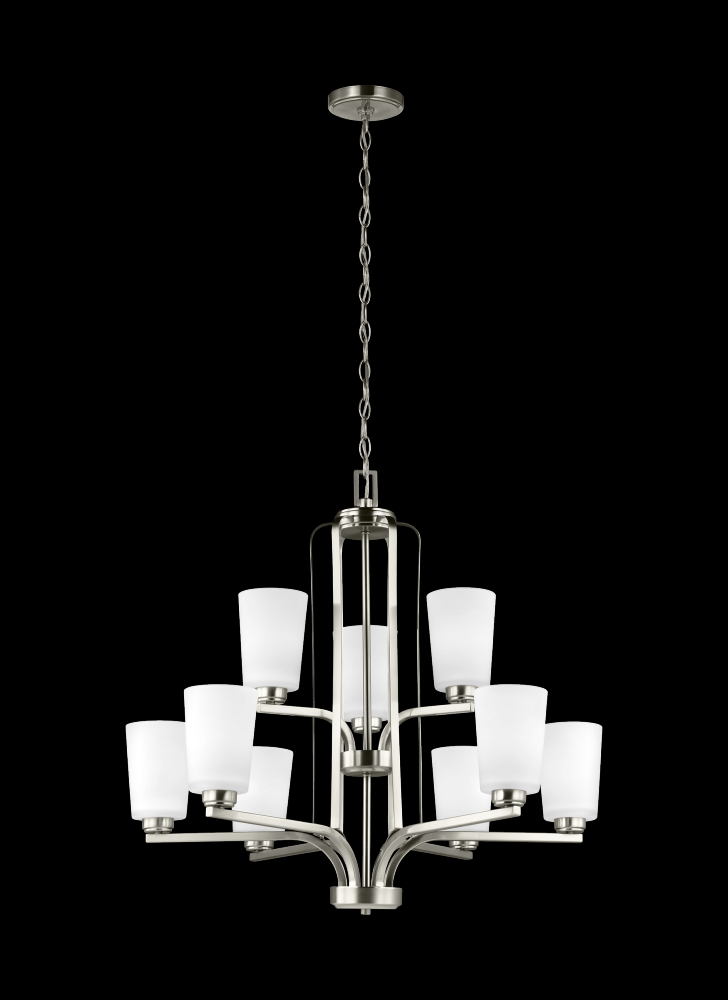 Generation Lighting 3128909EN3-962 Franport transitional 9-light LED indoor dimmable ceiling chandelier pendant light in brushed nickel