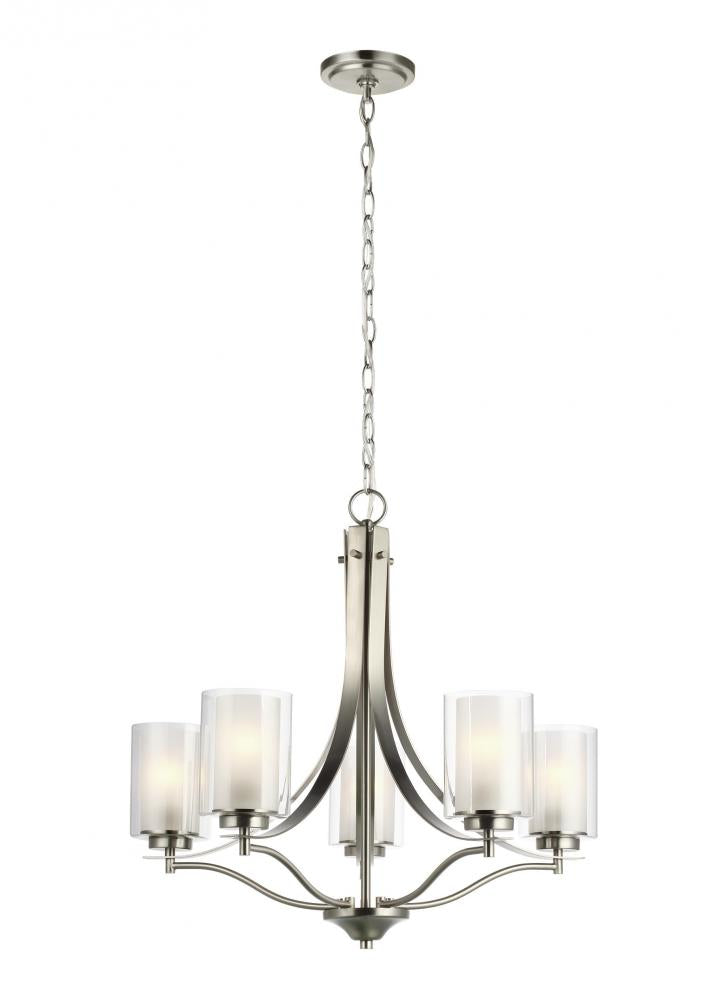 Generation Lighting 3137305-962 Elmwood Park traditional 5-light indoor dimmable ceiling chandelier pendant light in brushed nickel