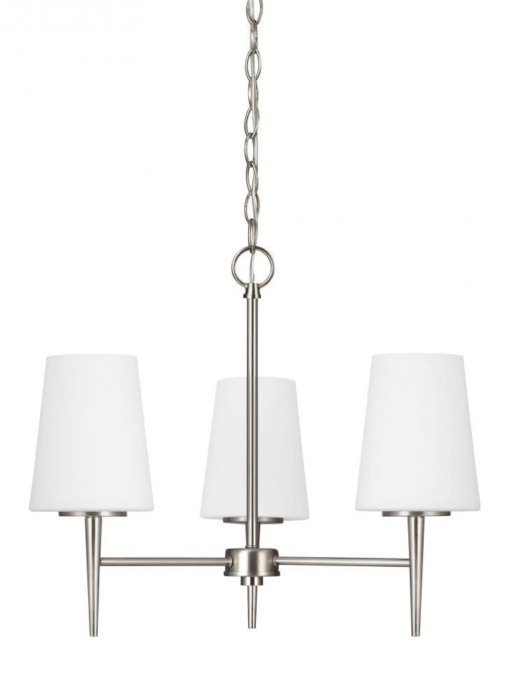 Generation Lighting 3140403EN3-962 Driscoll contemporary 3-light LED indoor dimmable ceiling chandelier pendant light in brushed nickel