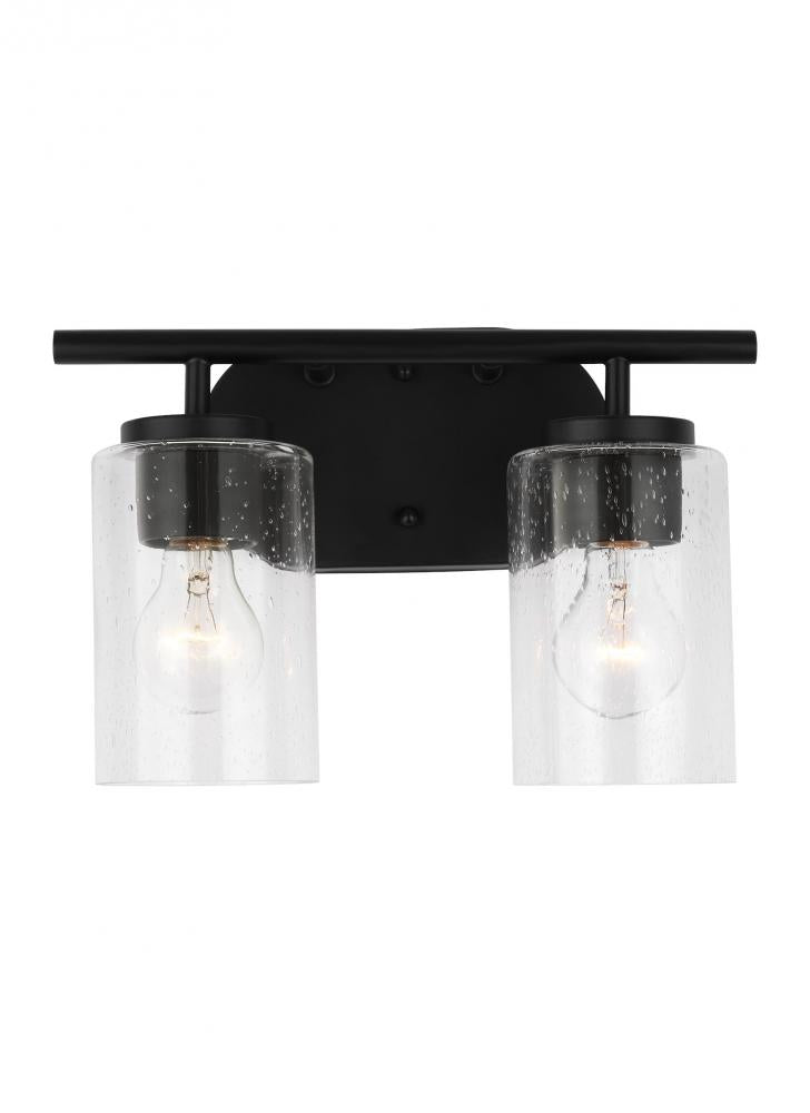 Generation Lighting 41171-112 Oslo dimmable 2-light wall bath sconce in a midnight black finish with clear seeded glass shade
