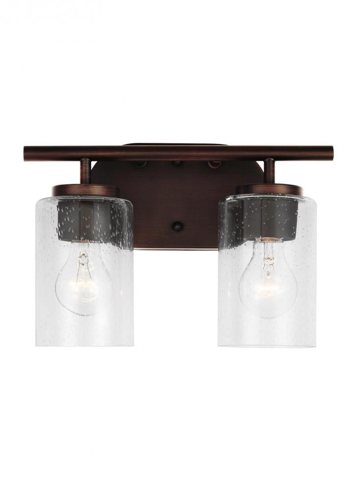 Generation Lighting 41171-710 Oslo dimmable 2-light wall bath sconce in a bronze finish with clear seeded glass shade