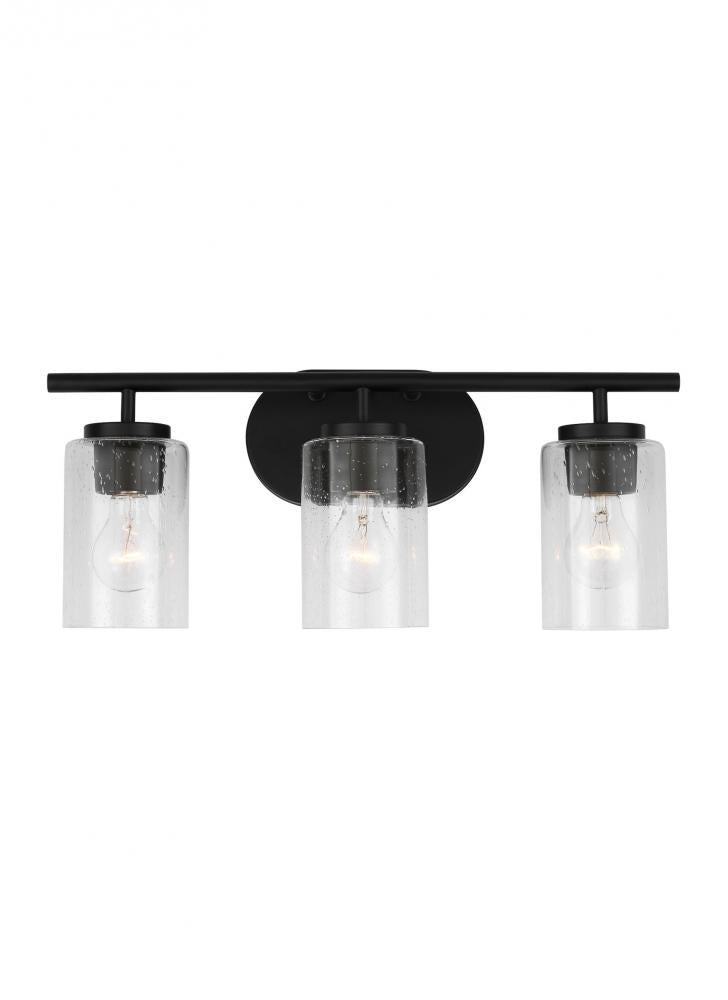 Generation Lighting 41172-112 Oslo dimmable 3-light wall bath sconce in a midnight black finish with clear seeded glass shade