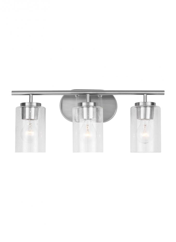 Generation Lighting 41172-962 Oslo dimmable 3-light wall bath sconce in a brushed nickel finish with clear seeded glass shade
