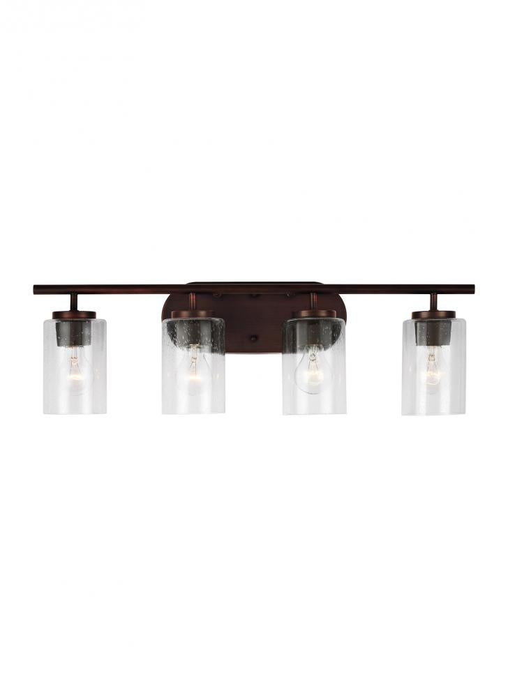 Generation Lighting 41173-710 Oslo dimmable 4-light wall bath sconce in a bronze finish with clear seeded glass shade