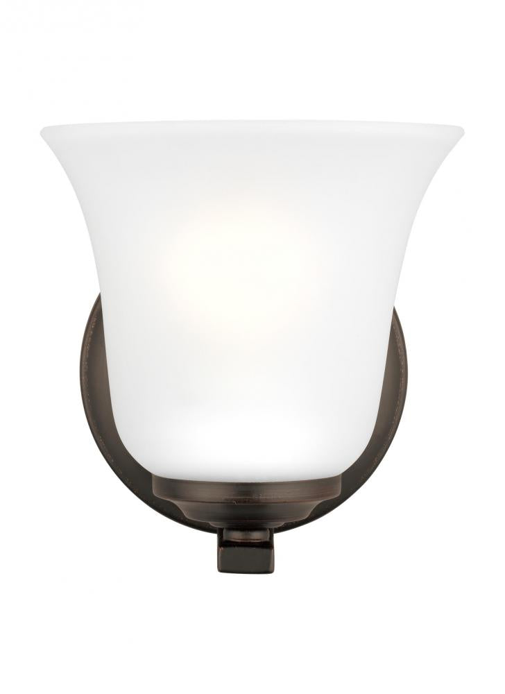 Generation Lighting 4139001-710 Emmons traditional 1-light indoor dimmable bath vanity wall sconce in bronze finish with satin etche