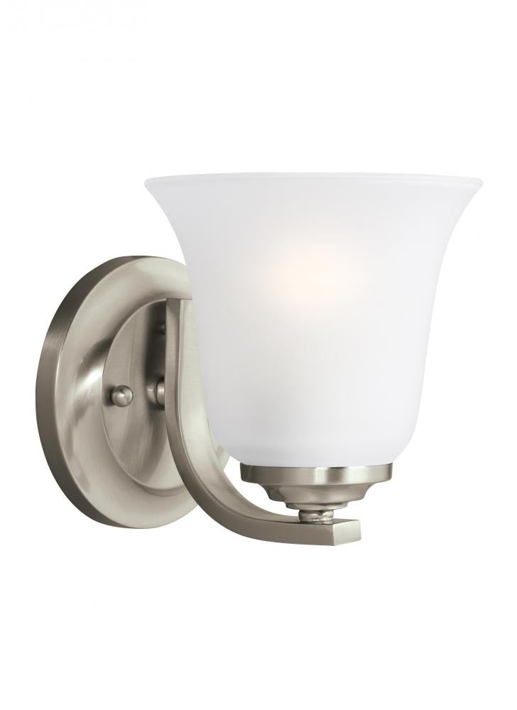 Generation Lighting 4139001-962 Emmons traditional 1-light indoor dimmable bath vanity wall sconce in brushed nickel silver finish w
