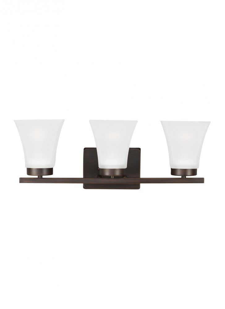 Generation Lighting 4411603EN3-710 Bayfield contemporary 3-light LED indoor dimmable bath vanity wall sconce in bronze finish with sati