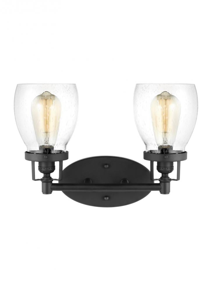 Generation Lighting 4414502-112 Belton transitional 2-light indoor dimmable bath vanity wall sconce in midnight black finish with cl