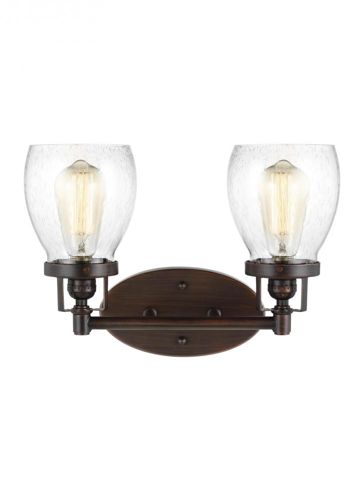 Generation Lighting 4414502-710 Belton transitional 2-light indoor dimmable bath vanity wall sconce in bronze finish with clear seed