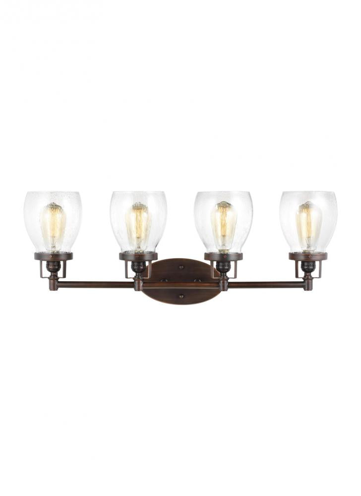 Generation Lighting 4414504-710 Belton transitional 4-light indoor dimmable bath vanity wall sconce in bronze finish with clear seed