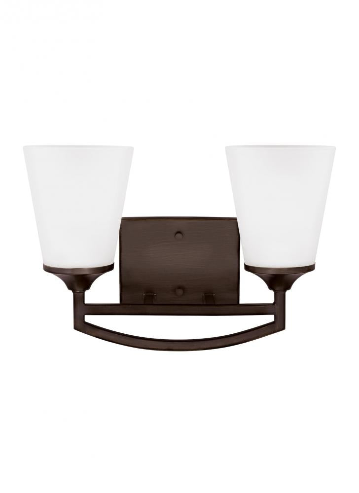 Generation Lighting 4424502EN3-710 Hanford traditional 2-light LED indoor dimmable bath vanity wall sconce in bronze finish with satin