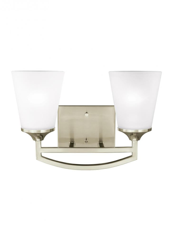 Generation Lighting 4424502EN3-962 Hanford traditional 2-light LED indoor dimmable bath vanity wall sconce in brushed nickel silver fin