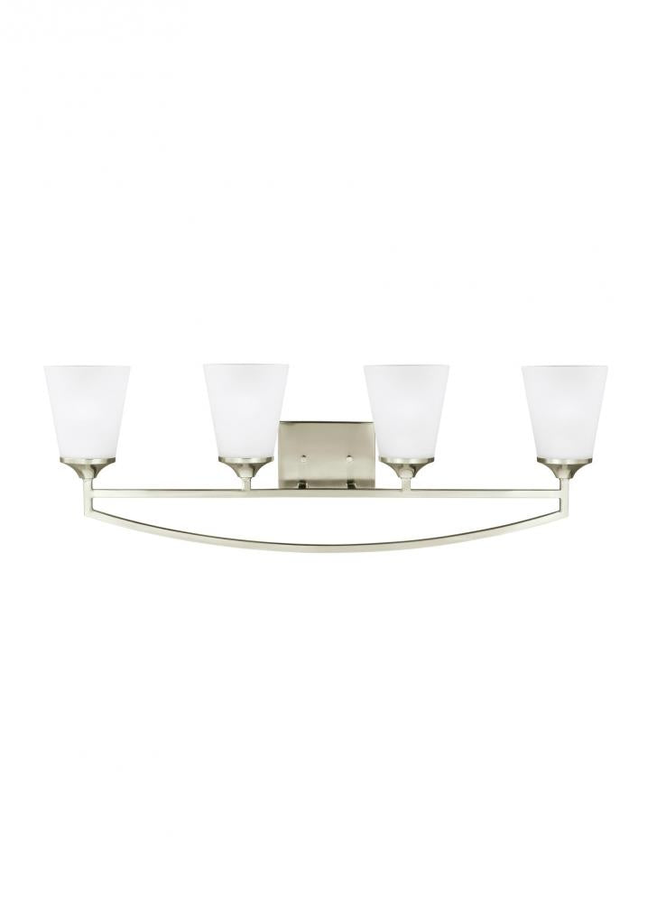 Generation Lighting 4424504EN3-962 Hanford traditional 4-light LED indoor dimmable bath vanity wall sconce in brushed nickel silver fin