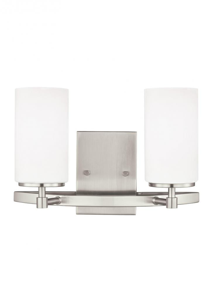 Generation Lighting 4424602EN3-962 Alturas contemporary 2-light LED indoor dimmable bath vanity wall sconce in brushed nickel silver