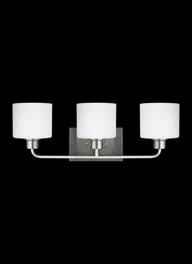 Generation Lighting 4428803-962 Canfield modern 3-light indoor dimmable bath vanity wall sconce in brushed nickel silver finish with