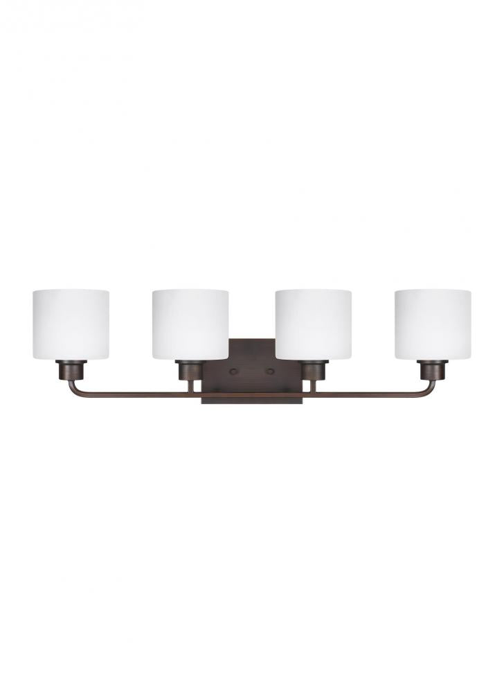 Generation Lighting 4428804EN3-710 Canfield modern 4-light LED indoor dimmable bath vanity wall sconce in bronze finish with etched whi