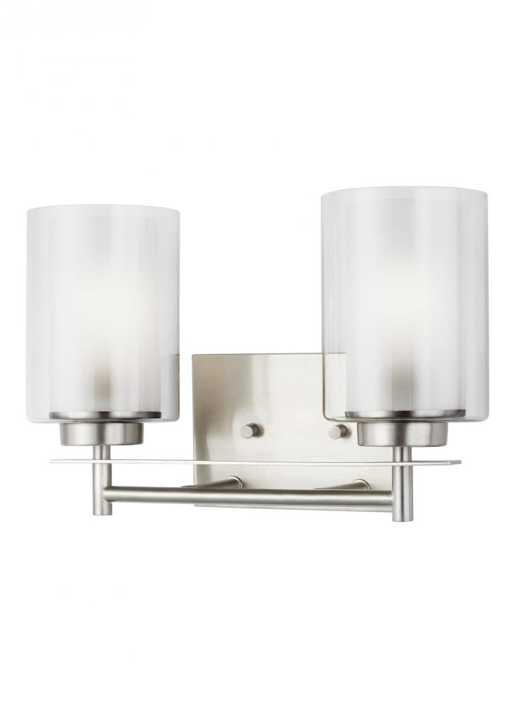 Generation Lighting 4437302-962 Elmwood Park traditional 2-light indoor dimmable bath vanity wall sconce in brushed nickel silver fi