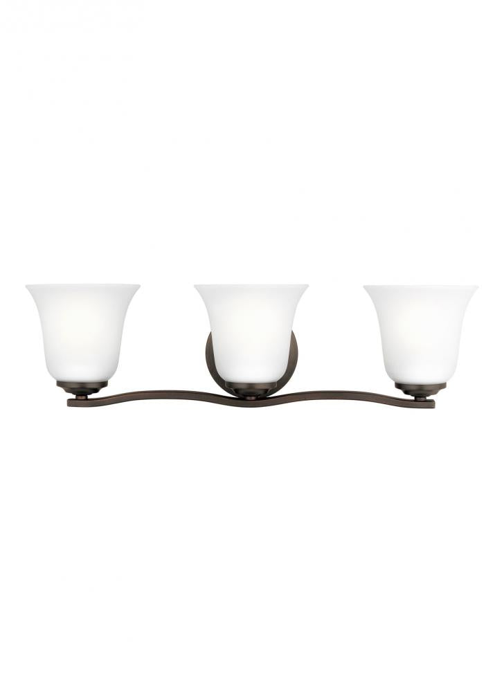 Generation Lighting 4439003EN3-710 Emmons traditional 3-light LED indoor dimmable bath vanity wall sconce in bronze finish with satin e