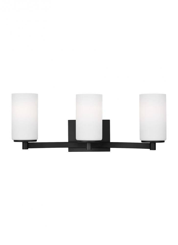Generation Lighting 4439103EN3-112 Hettinger traditional indoor dimmable LED 3-light wall bath sconce in a midnight black finish with e