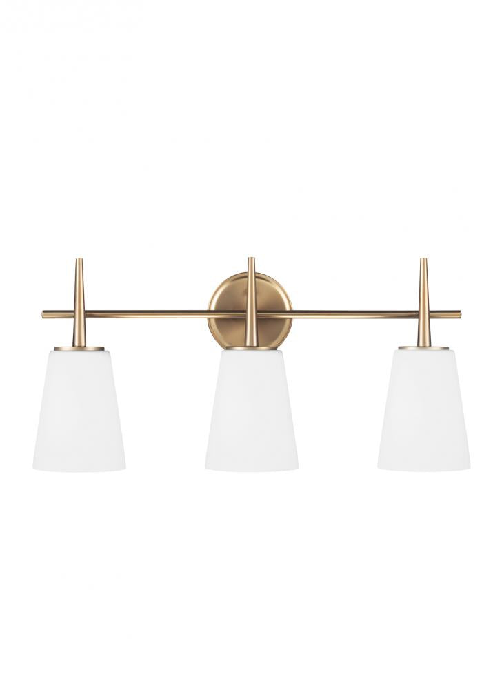 Generation Lighting 4440403-848 Driscoll contemporary 3-light indoor dimmable bath vanity wall sconce in satin brass gold finish wit