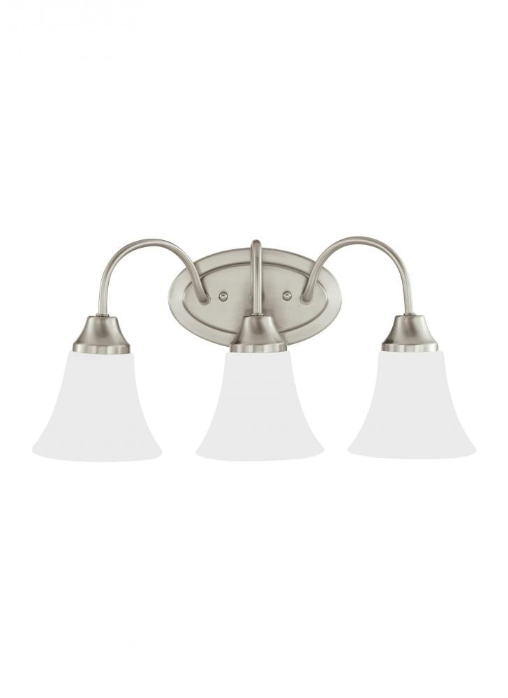 Generation Lighting 44807-962 Holman traditional 3-light indoor dimmable bath vanity wall sconce in brushed nickel silver finish w