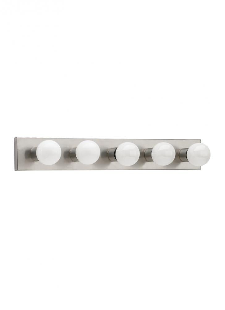 Generation Lighting 4735-98 Center Stage traditional 5-light indoor dimmable bath vanity wall sconce in brushed stainless silver