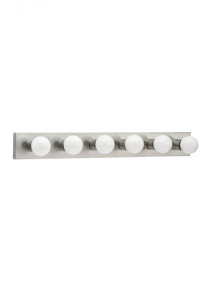 Generation Lighting 4739-98 Center Stage traditional 6-light indoor dimmable bath vanity wall sconce in brushed stainless silver