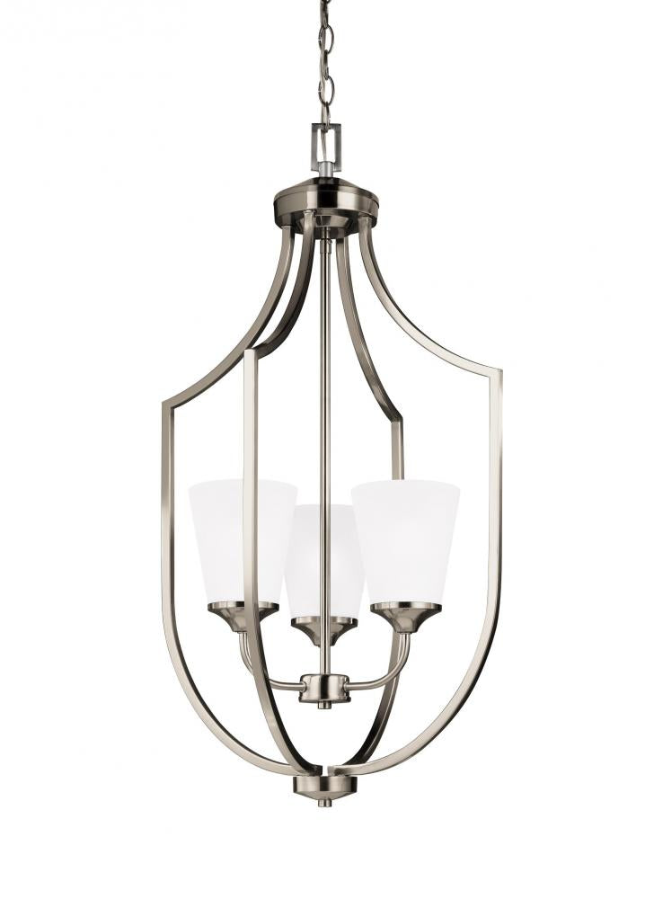 Generation Lighting 5224503-962 Hanford traditional 3-light indoor dimmable ceiling pendant hanging chandelier pendant light in brus
