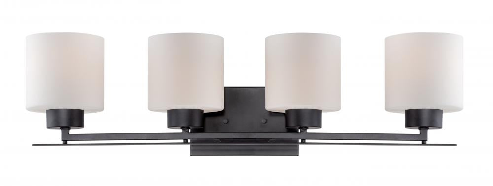 Nuvo 60-5304 Parallel; 4 Light; Vanity Fixture with Etched Opal Glass;