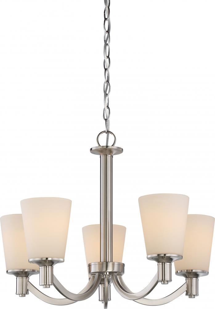 Nuvo 60-5825 Laguna; 5 Light; Hanging Fixture with White Glass; Brushe