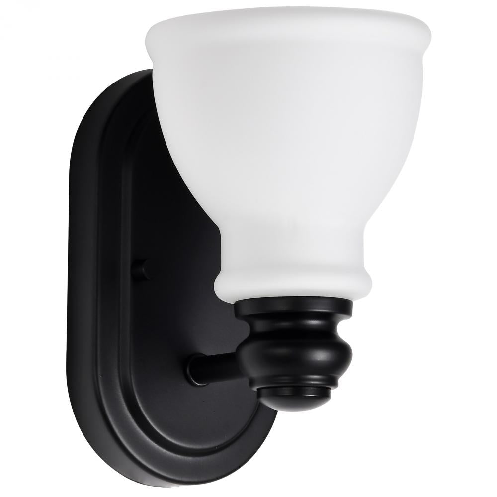 Nuvo 60-8021 Russel; 1 Light Vanity; Matte Black with Satin White Glas