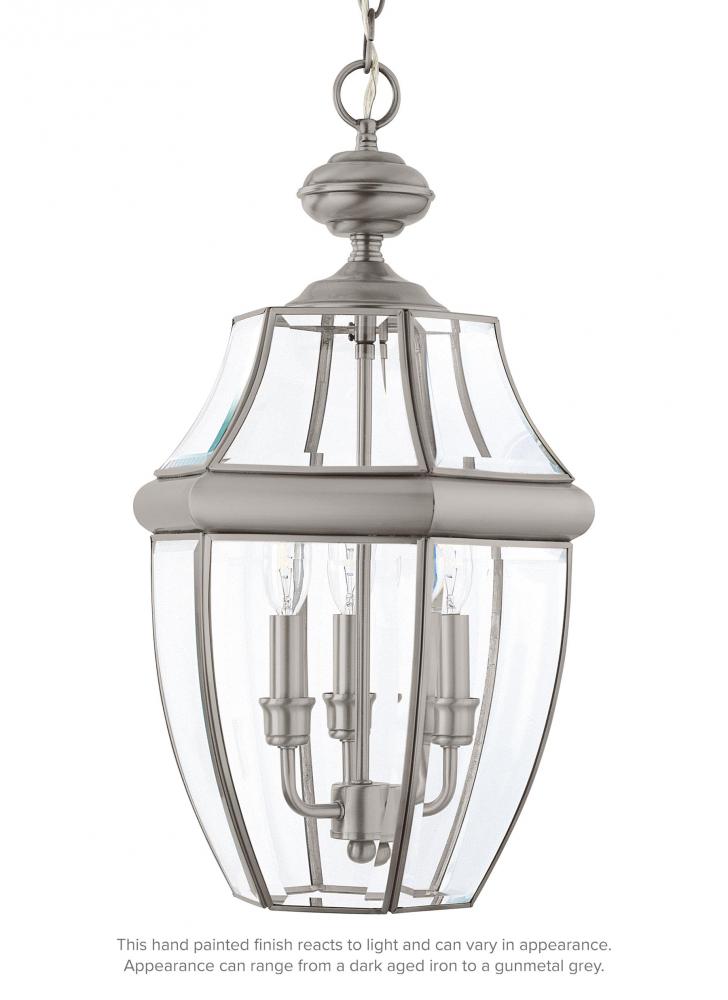 Generation Lighting 6039EN-965 Lancaster traditional 3-light LED outdoor exterior pendant in antique brushed nickel silver finish w