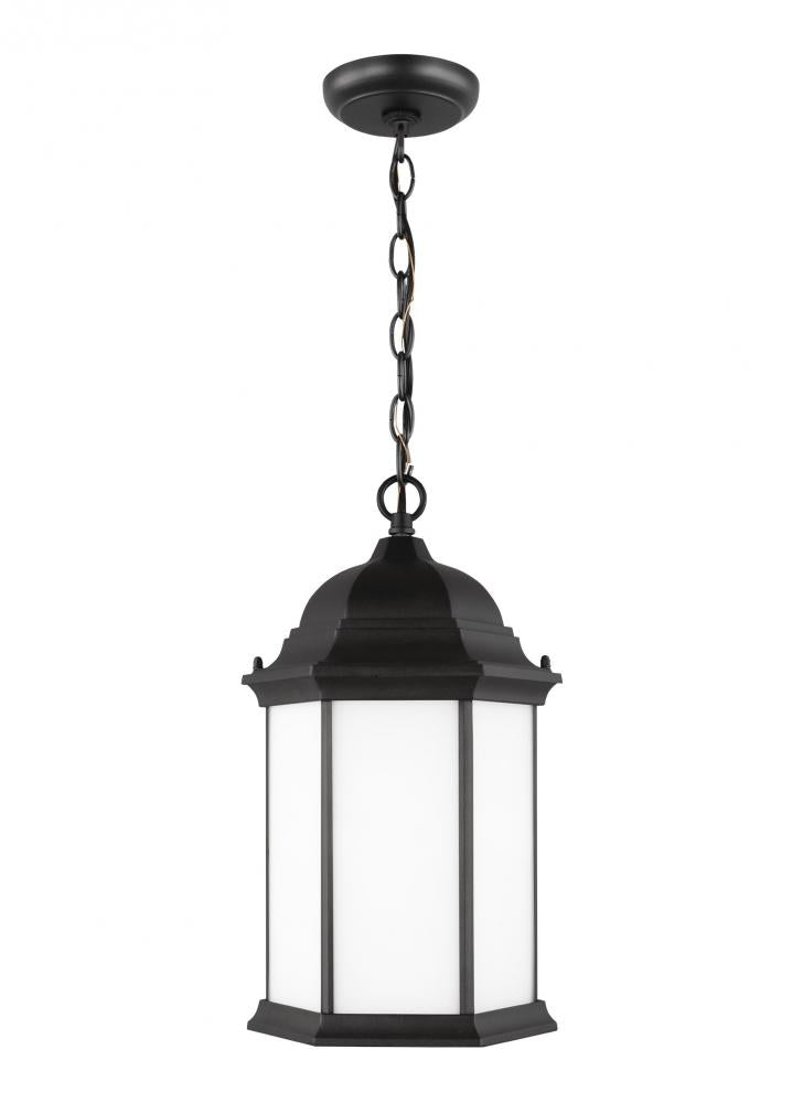 Generation Lighting 6238751-12 Sevier traditional 1-light outdoor exterior ceiling hanging pendant in black finish with satin etche
