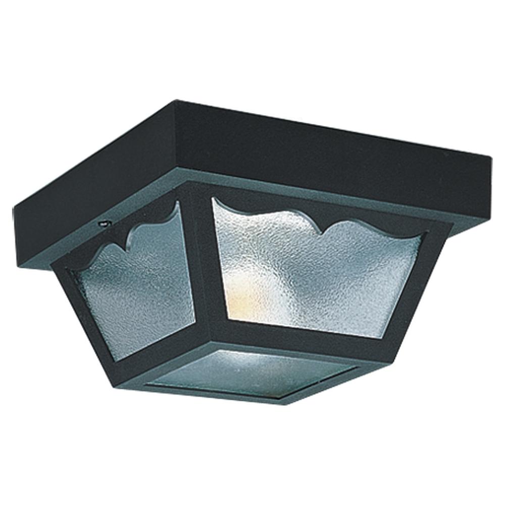 Generation Lighting 7569-32 Outdoor Ceiling traditional 2-light outdoor exterior ceiling flush mount in black finish with clear
