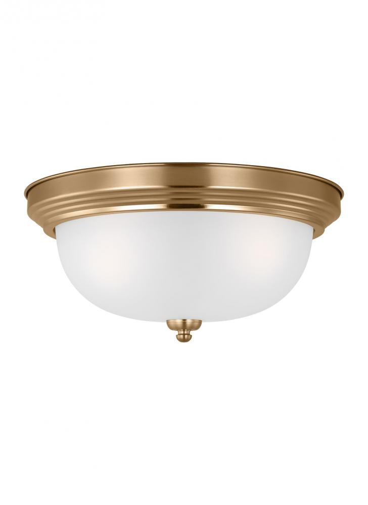 Generation Lighting 77065EN3-848 Geary traditional indoor dimmable LED 3-light ceiling flush mount in satin brass with a satin etched