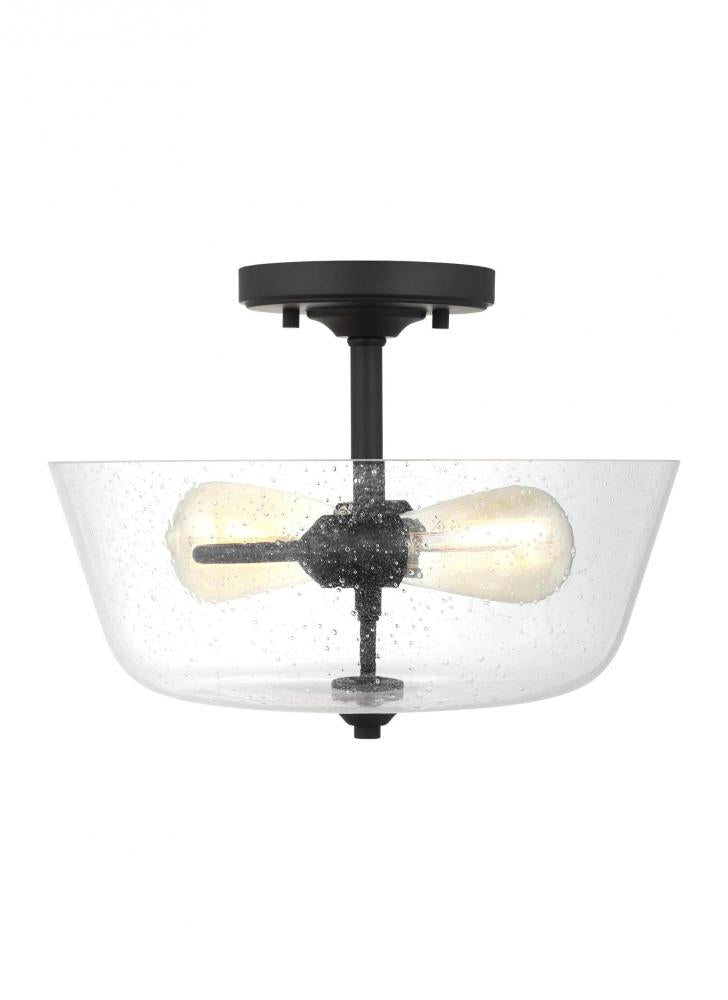 Generation Lighting 7714502-112 Belton transitional 2-light indoor dimmable ceiling semi-flush mount in midnight black finish with c