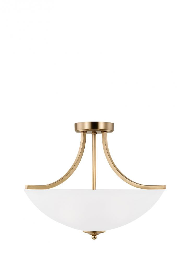 Generation Lighting 7716503-848 Geary traditional indoor dimmable medium 3-light semi-flush convertible pendant in satin brass finis