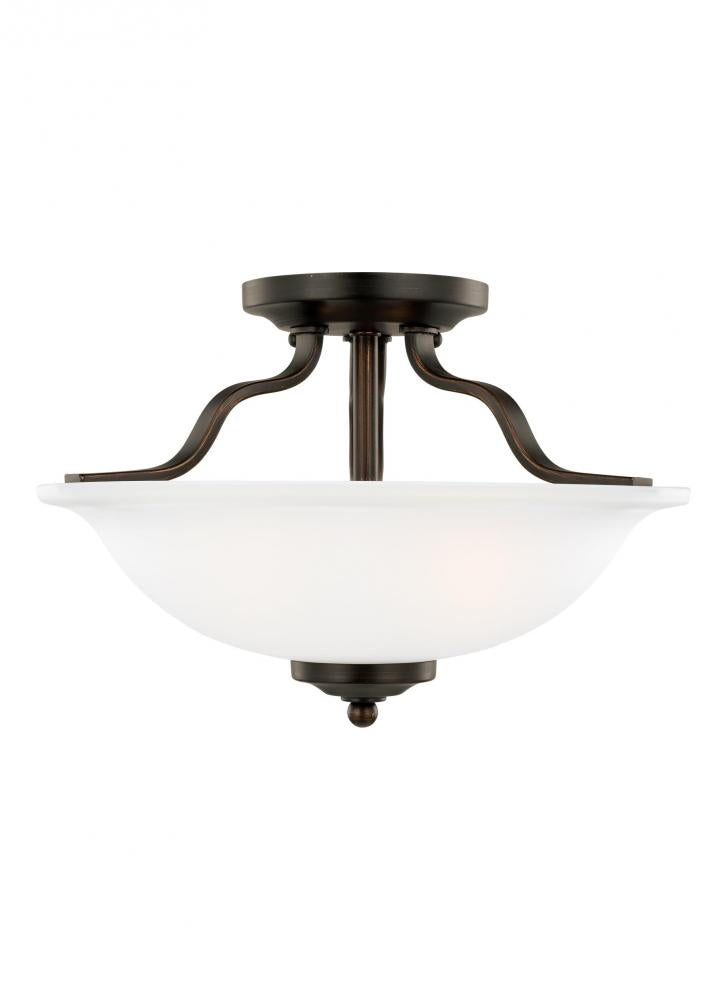 Generation Lighting 7739002-710 Emmons traditional 2-light indoor dimmable ceiling semi-flush mount in bronze finish with satin etch