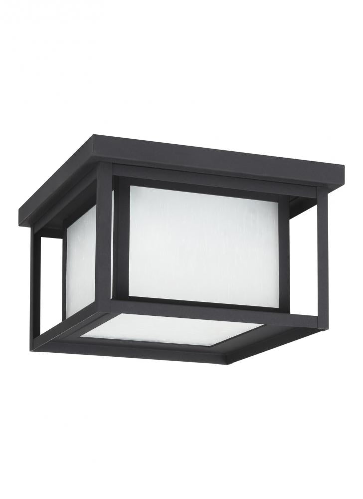 Generation Lighting 7903997S-12 Hunnington contemporary 1-light outdoor exterior led outdoor ceiling flush mount in black finish wit