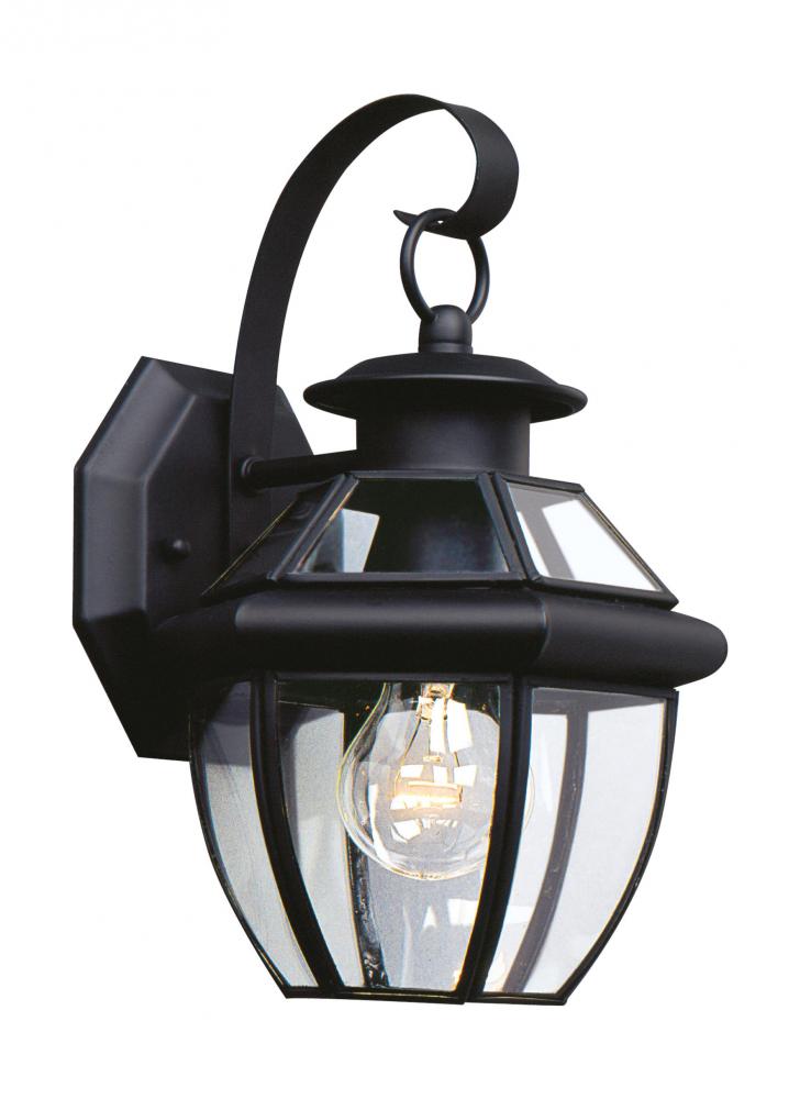 Generation Lighting 2241830 Lancaster traditional 1-light outdoor exterior small wall lantern sconce in black finish with clear