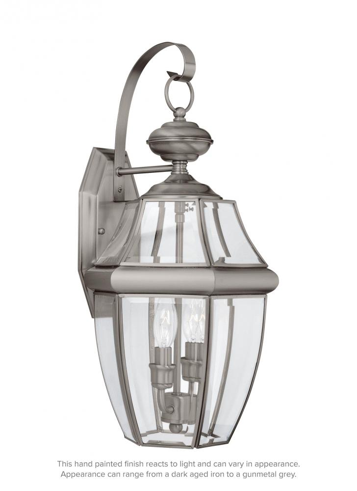 Generation Lighting 8039-965 Lancaster traditional 2-light outdoor exterior wall lantern sconce in antique brushed nickel silver