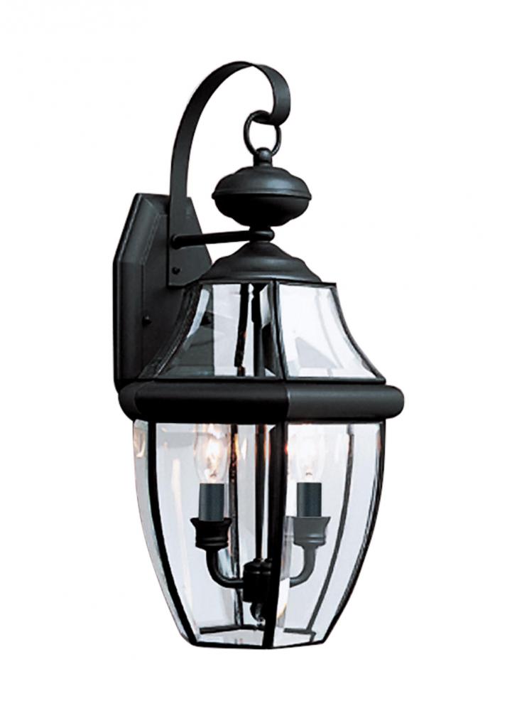 Generation Lighting 8039EN-12 Lancaster traditional 2-light LED outdoor exterior wall lantern sconce in black finish with clear cu