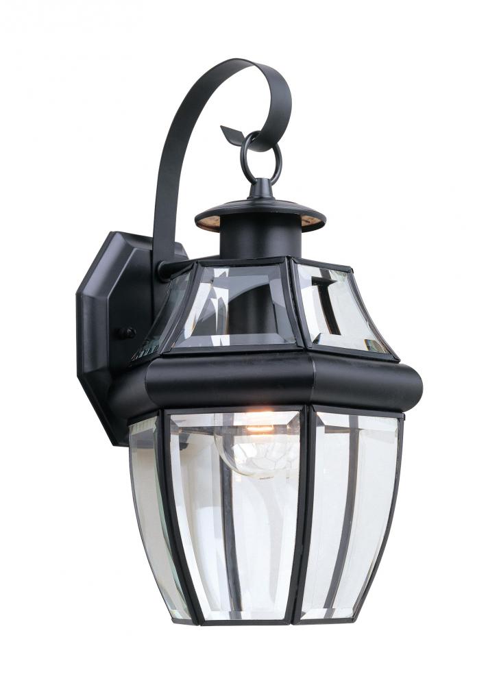 Generation Lighting 2252787 Lancaster traditional 1-light outdoor exterior large wall lantern sconce in black finish with clear