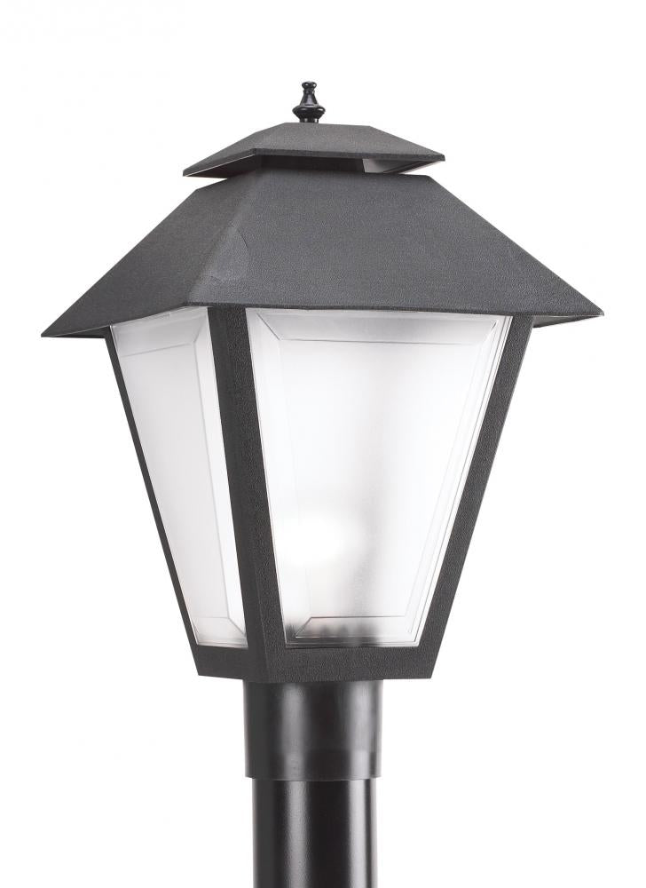 Generation Lighting 82065EN3-12 Polycarbonate Outdoor traditional 1-light LED outdoor exterior post lantern in black finish with fro