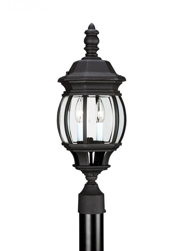 Generation Lighting 82200-12 Wynfield traditional 2-light outdoor exterior post lantern in black finish with clear beveled glass